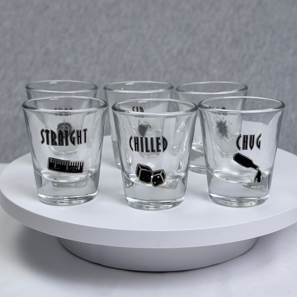 Pottery Barn Hollywood Shot Glasses Set of 6 Clear Glass Made in USA Vintage